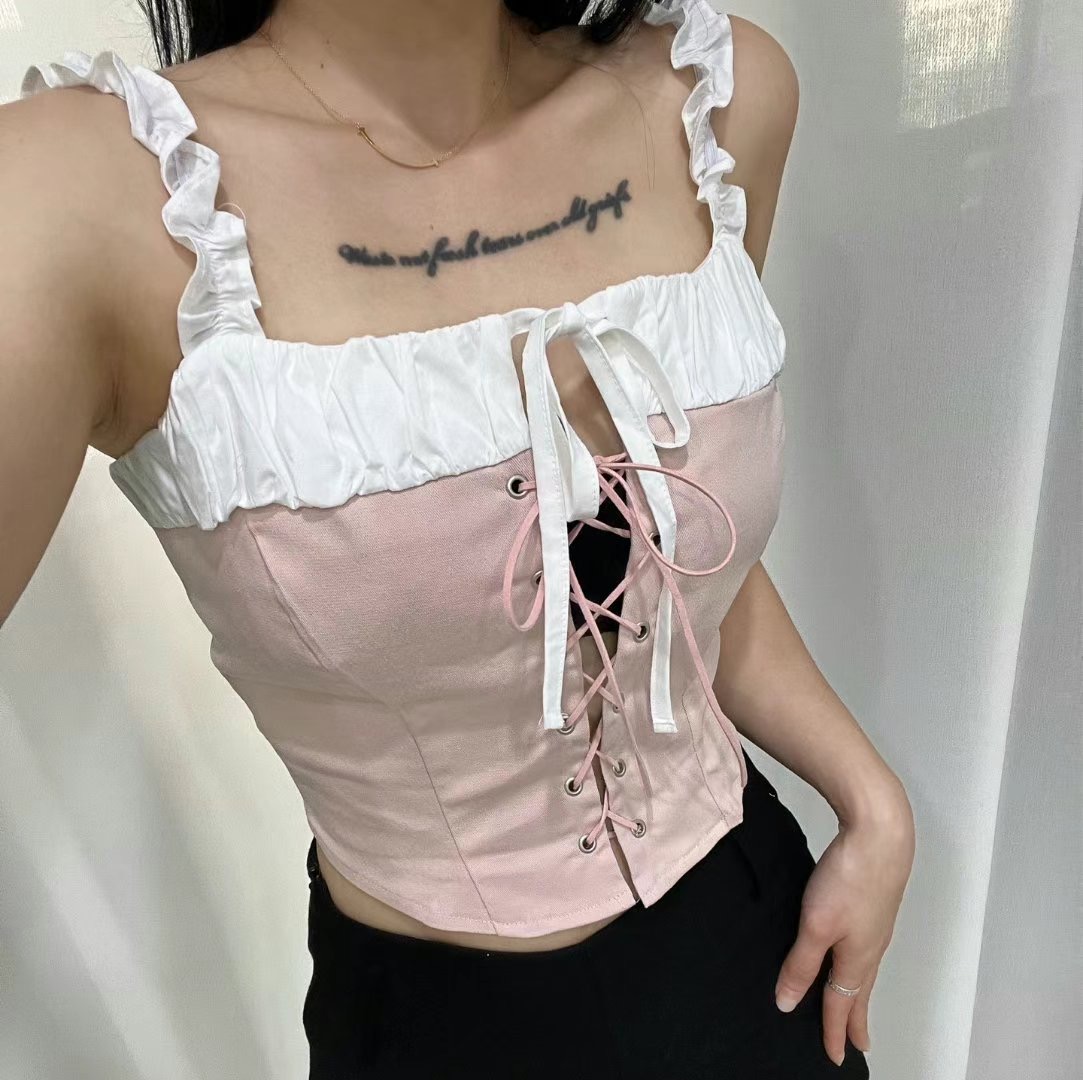BOY MEET GIRL-T韓國代購㊣女裝新款人氣休閑真品吊帶背心BOY MEET GIRL-T吊帶/背心圖色1