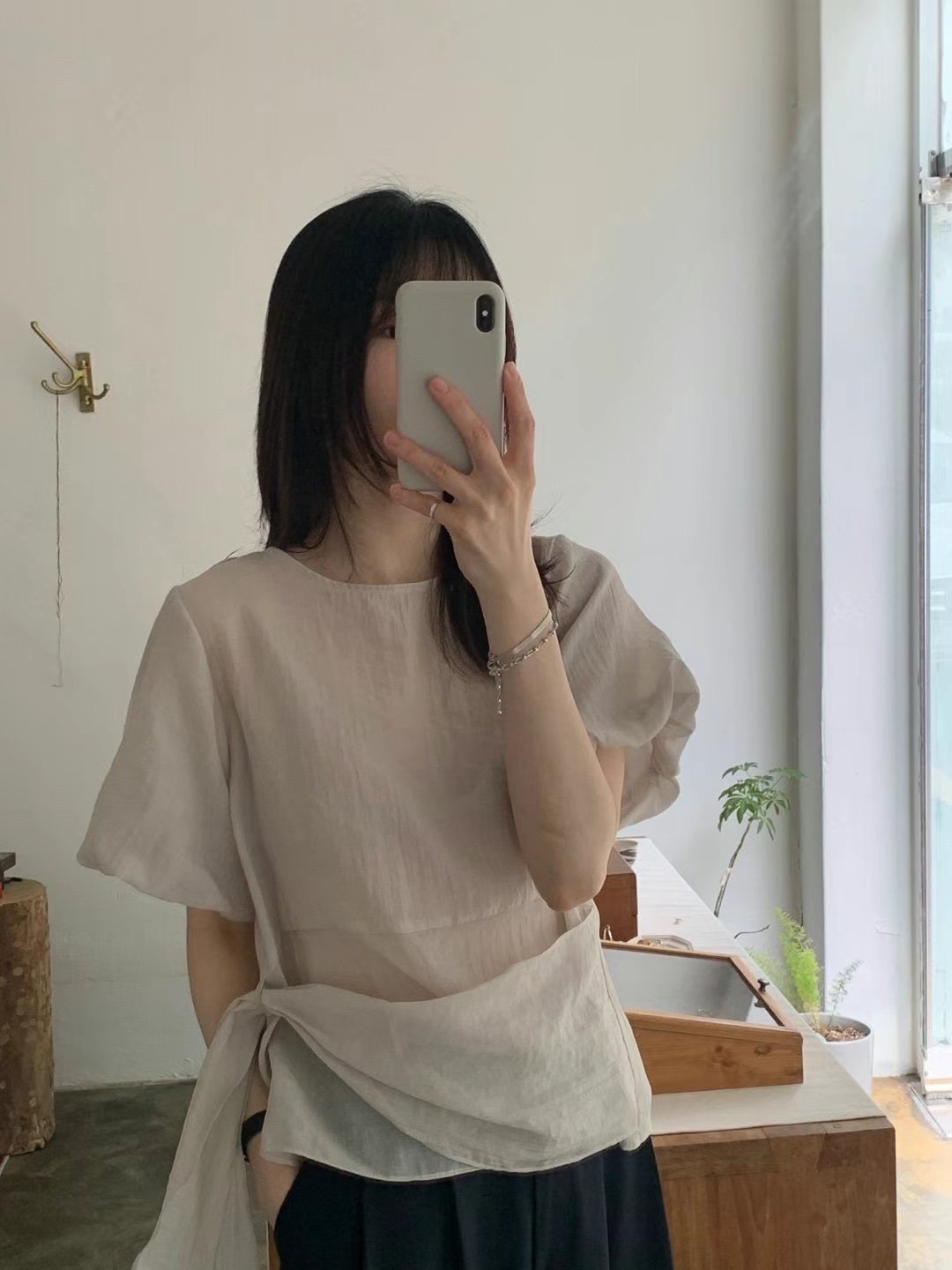 POMELO東大門㊣代購女裝新品時尚熱賣25春夏襯衫蕾絲衫泡泡袖POMELO襯衫/蕾絲衫