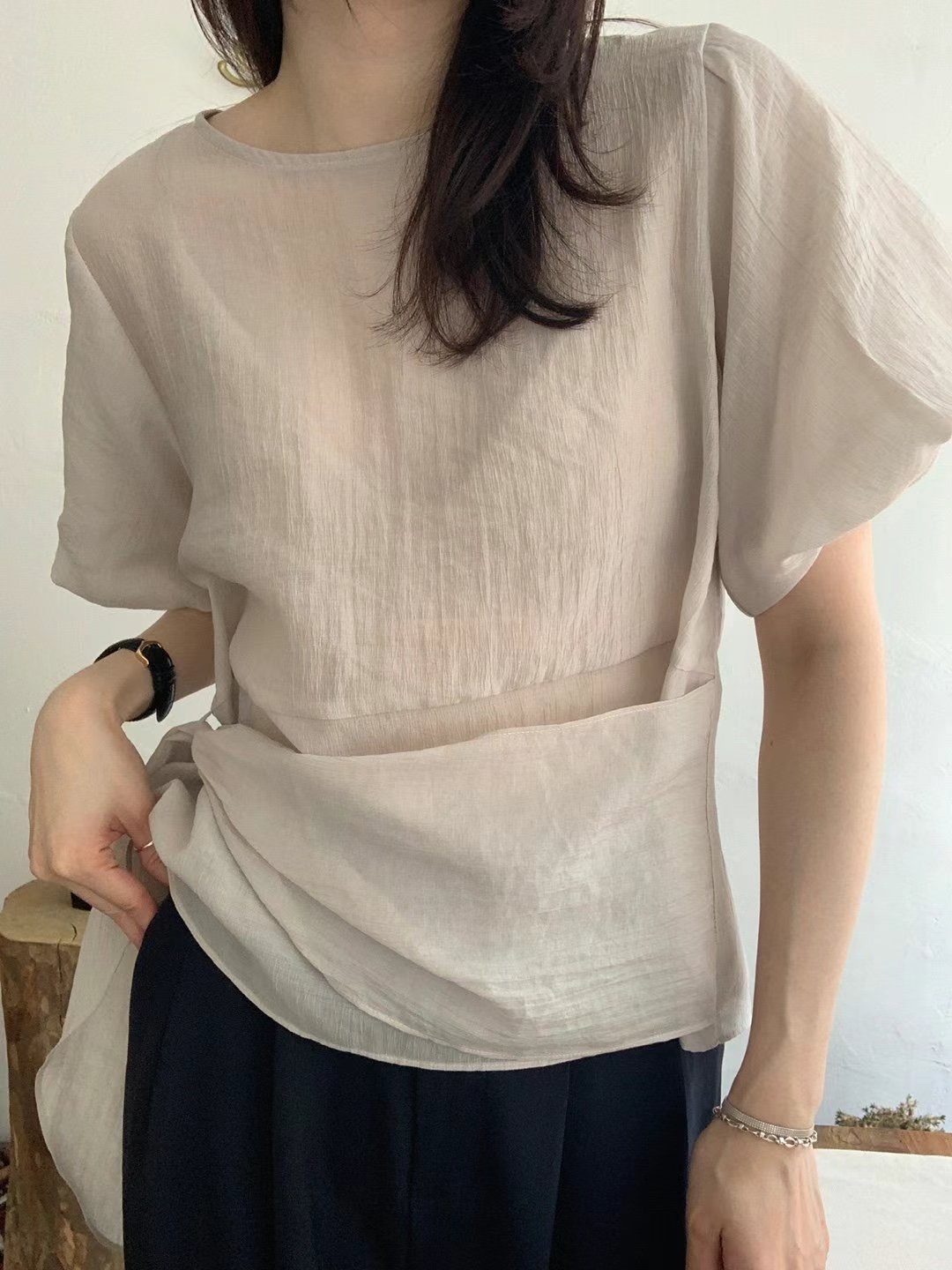 POMELO東大門㊣代購女裝新品時尚熱賣25春夏襯衫蕾絲衫泡泡袖POMELO襯衫/蕾絲衫圖色3