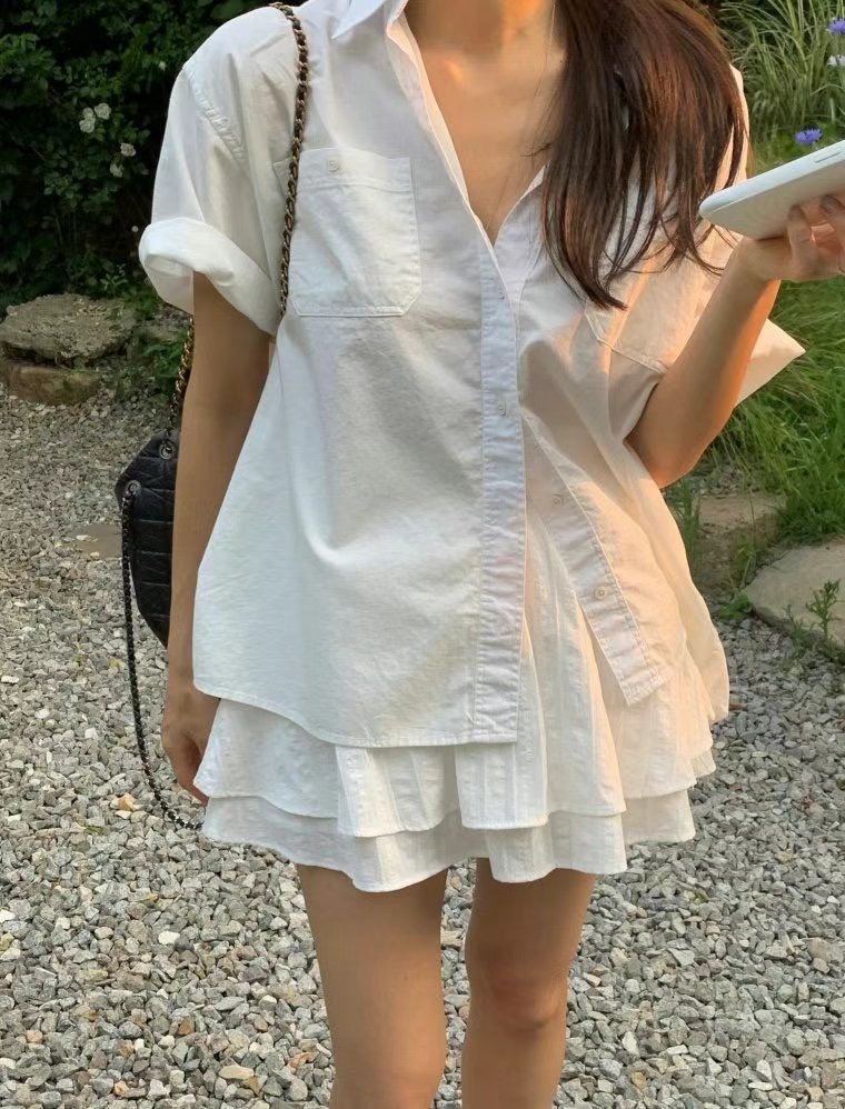 POMELO東大門㊣直郵女裝新款休閑熱賣25春夏襯衫蕾絲衫水洗POMELO襯衫/蕾絲衫圖色2