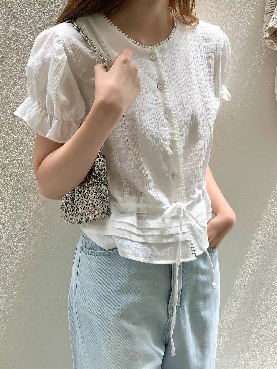 POMELO東大門㊣直郵女裝新品25春夏職業時尚推薦襯衫蕾絲衫POMELO襯衫/蕾絲衫圖色2