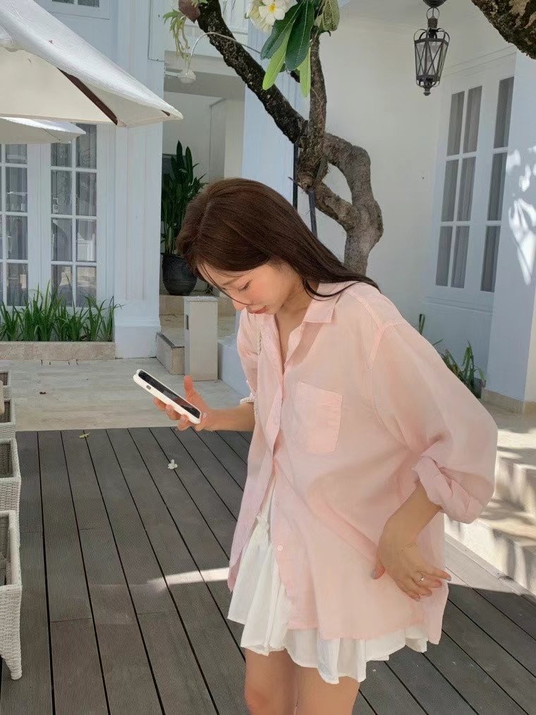 POMELO韓國直郵㊣女裝新款職業25春夏時尚休閑推薦襯衫蕾絲衫POMELO襯衫/蕾絲衫