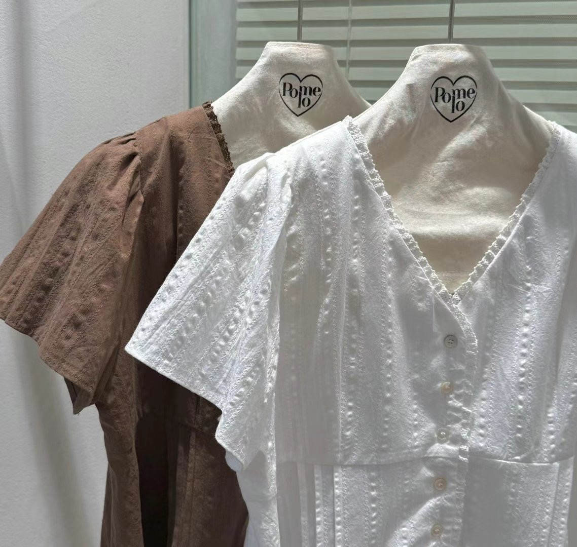 POMELO韓國直郵㊣女士新品真品時尚職業25春夏襯衫蕾絲衫蕾絲POMELO襯衫/蕾絲衫