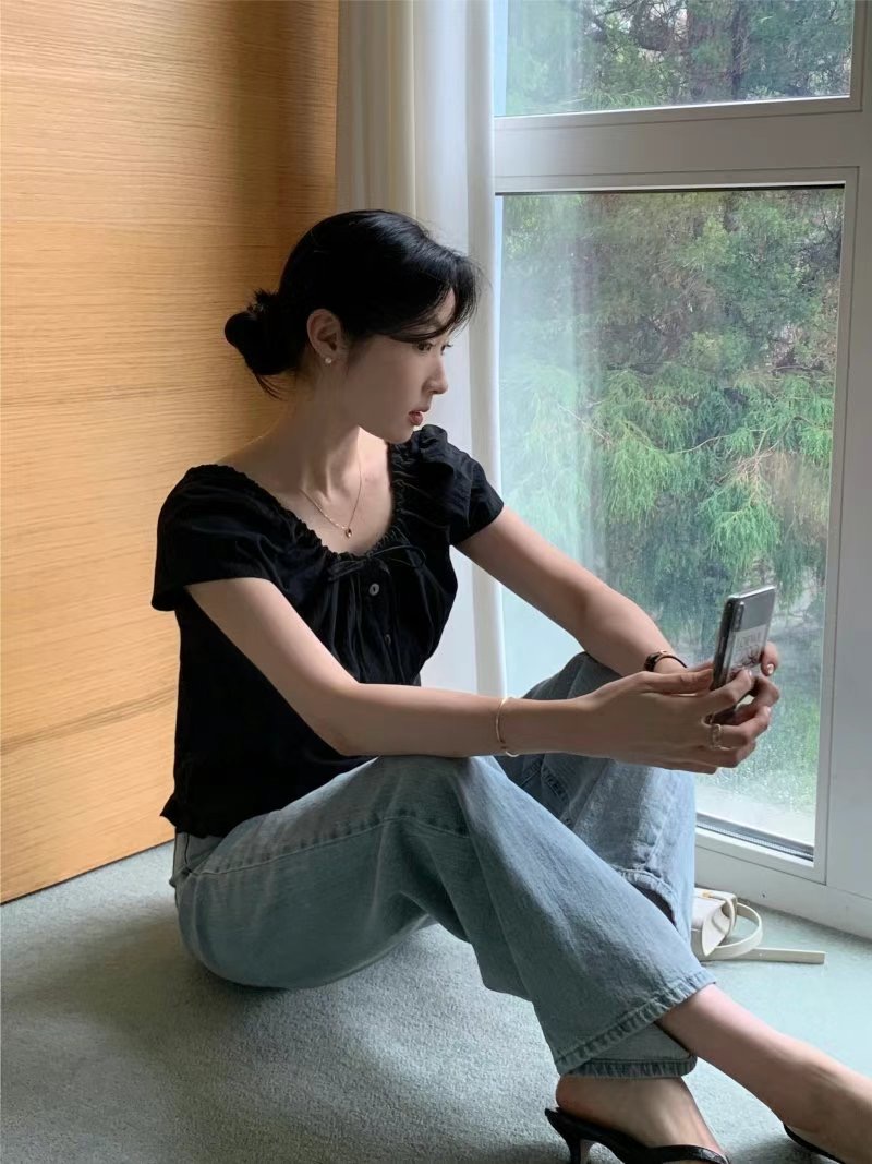POMELO東大門㊣直郵女士新款熱賣時尚25春夏真品襯衫蕾絲衫POMELO襯衫/蕾絲衫