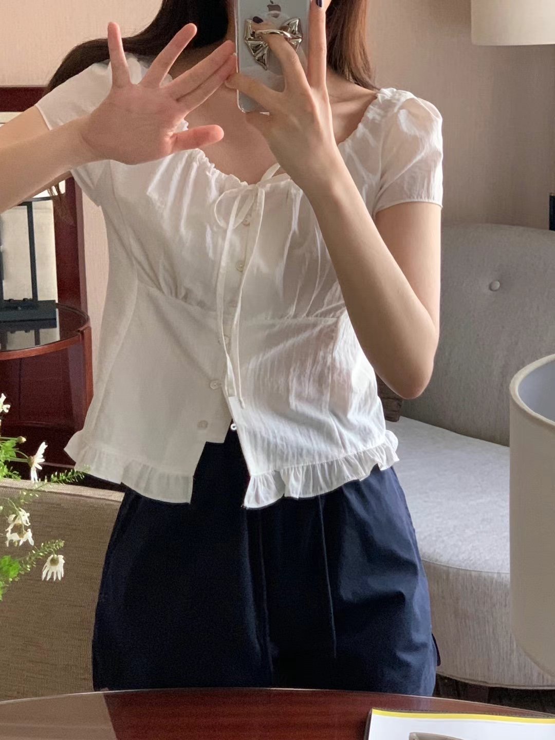 POMELO東大門㊣直郵女士新款熱賣時尚25春夏真品襯衫蕾絲衫POMELO襯衫/蕾絲衫