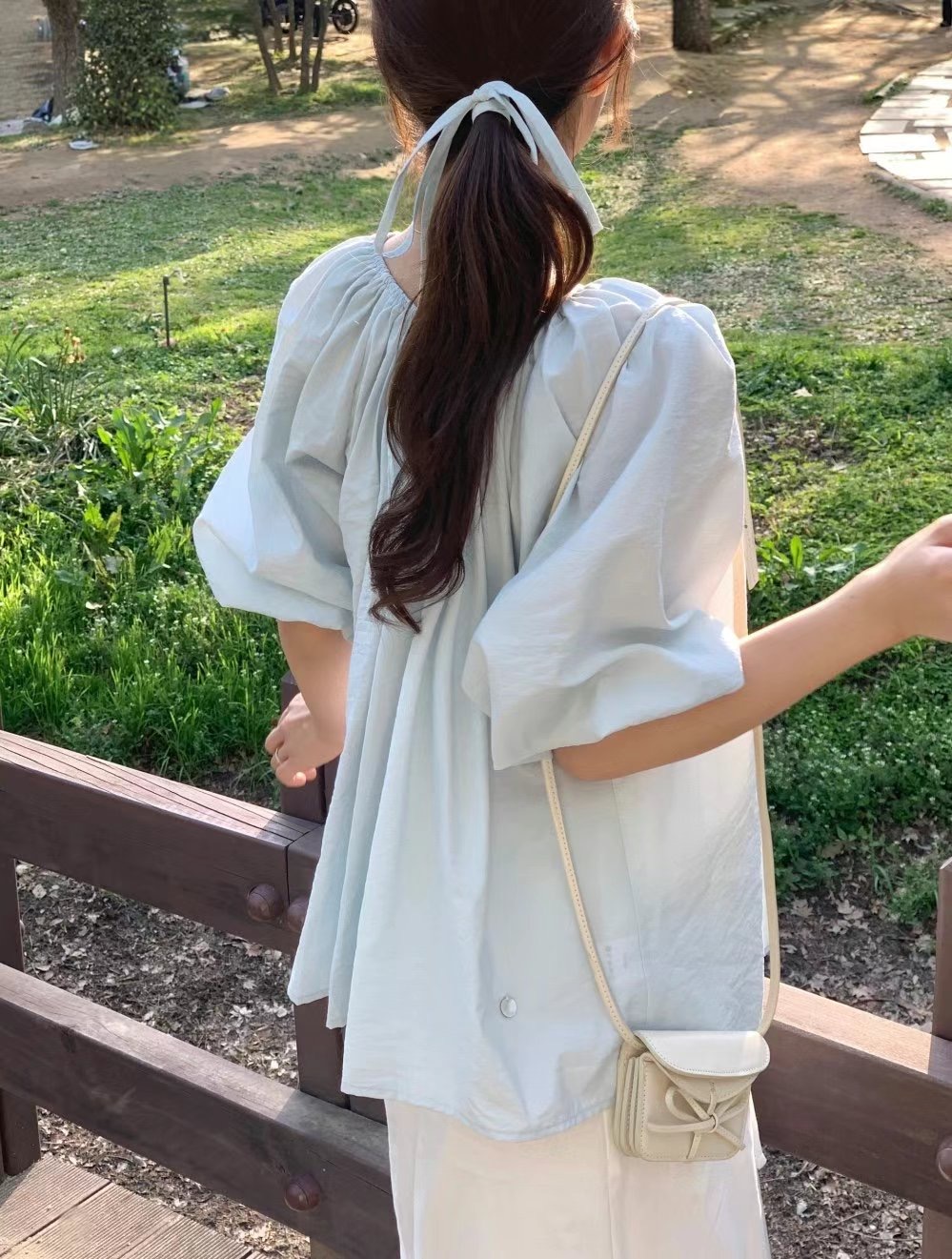 POMELO東大門㊣直郵女裝新款職業人氣熱賣真品襯衫蕾絲衫緊身POMELO襯衫/蕾絲衫