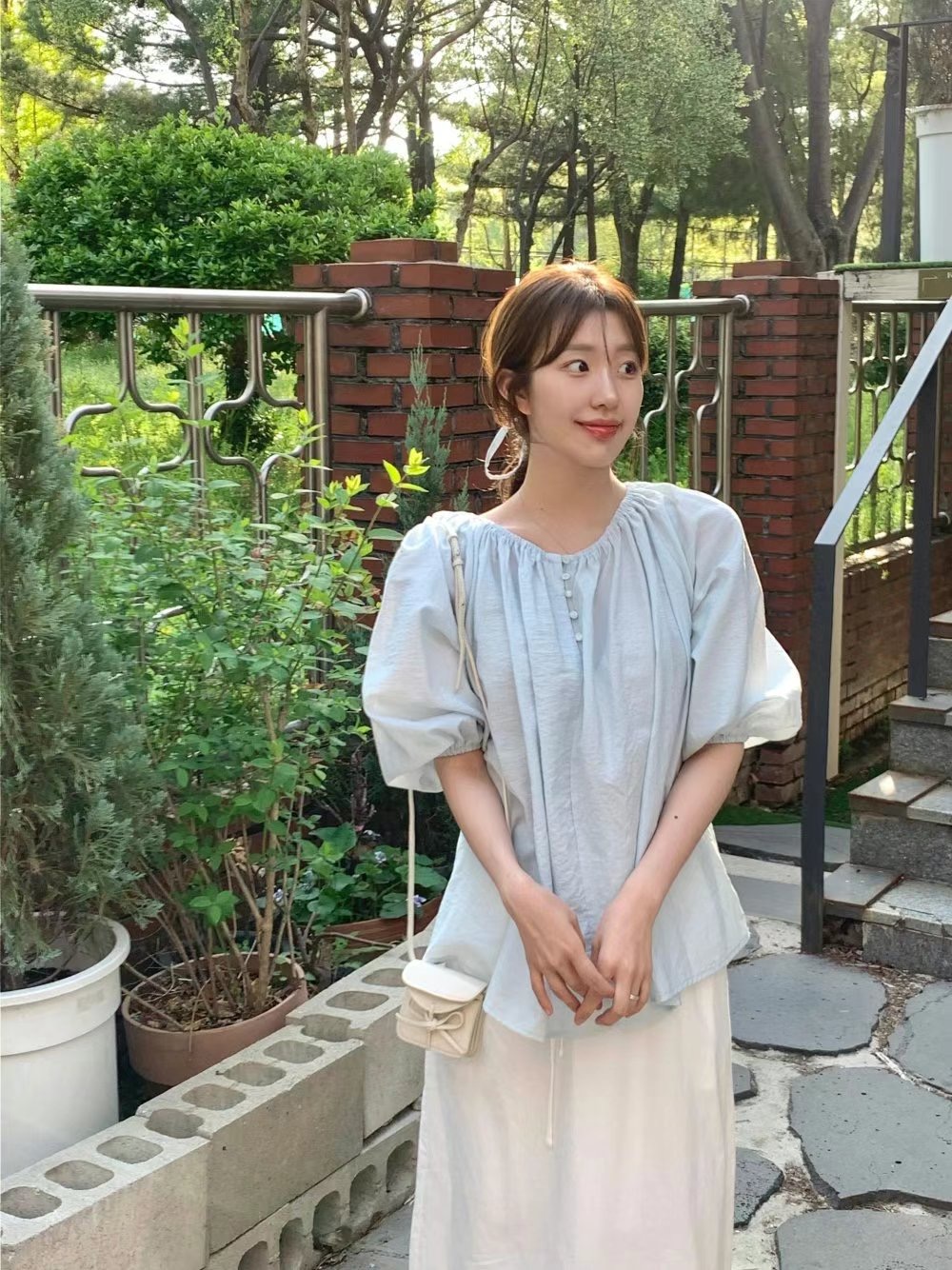 POMELO東大門㊣直郵女裝新款職業人氣熱賣真品襯衫蕾絲衫緊身POMELO襯衫/蕾絲衫圖色2