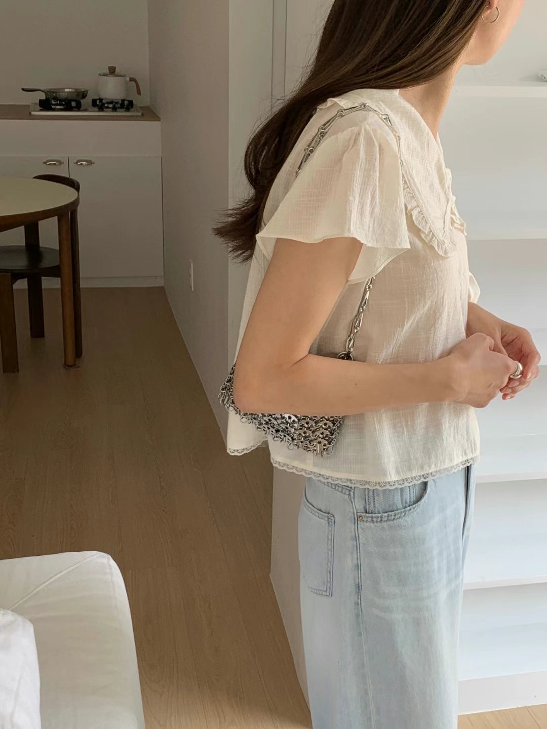POMELO東大門㊣實拍女裝新款職業休閑推薦襯衫蕾絲衫荷葉邊POMELO襯衫/蕾絲衫