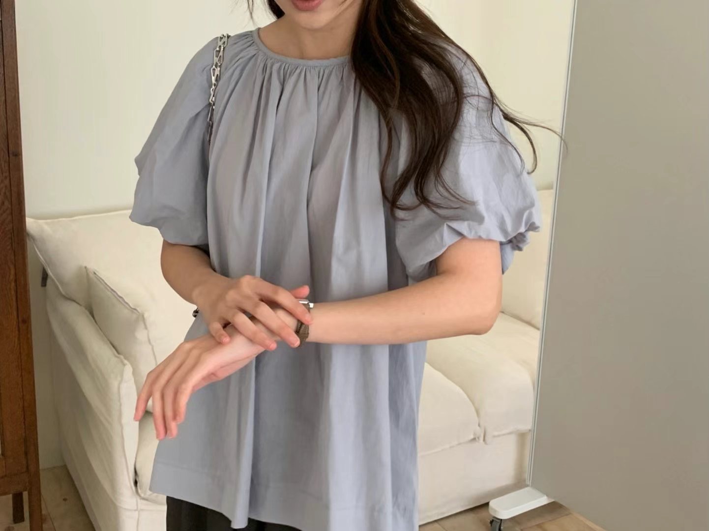 POMELO東大門㊣直郵女裝新款熱賣推薦真品襯衫蕾絲衫泡泡袖POMELO襯衫/蕾絲衫