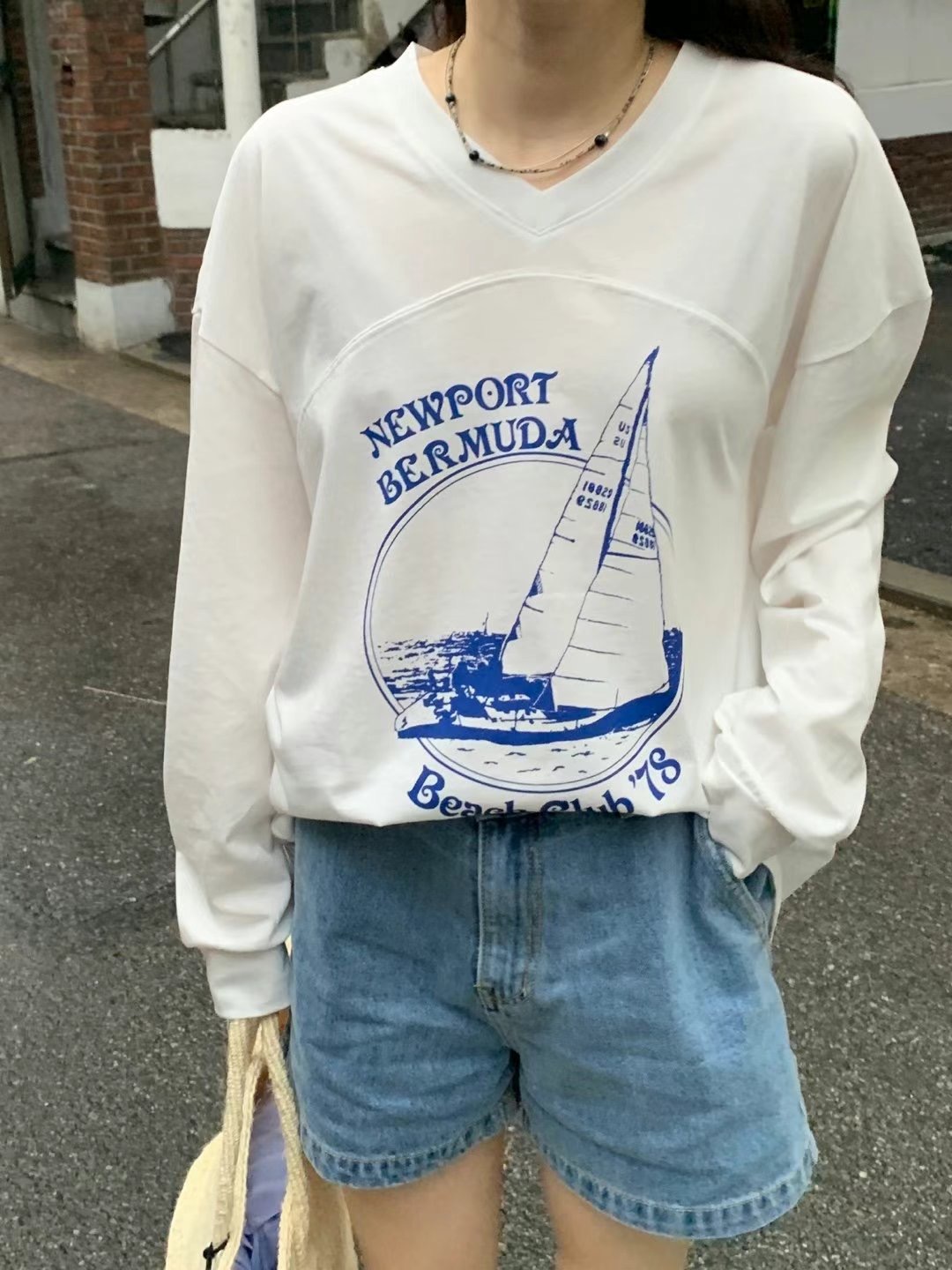 POMELO東大門㊣實拍女裝新品推薦休閑職業真品人氣時尚長袖T恤POMELO長袖T恤圖色2