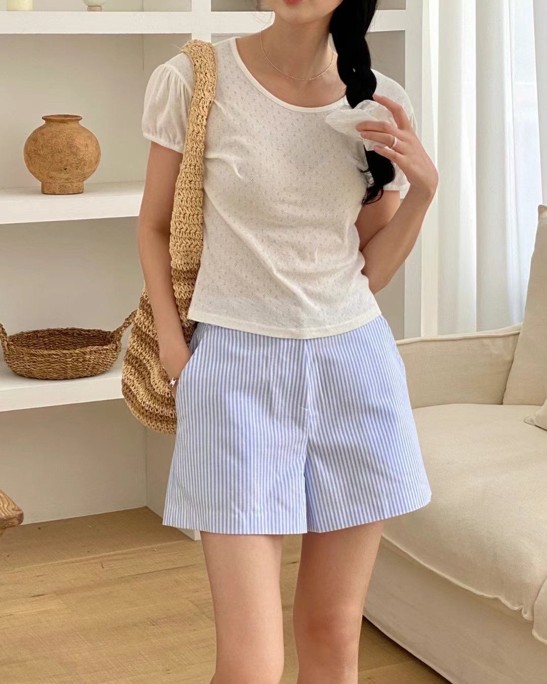 YUNI YUNI-유니유니-T東大門㊣實拍女裝新品人氣短褲條紋YUNI YUNI短褲