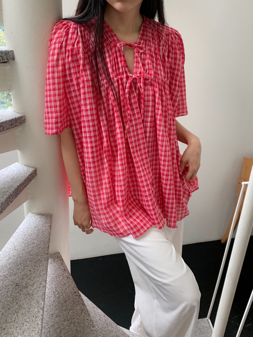 GOYOU東大門㊣代購女士新品時尚人氣25春夏真品襯衫蕾絲衫格紋de goyou襯衫/蕾絲衫