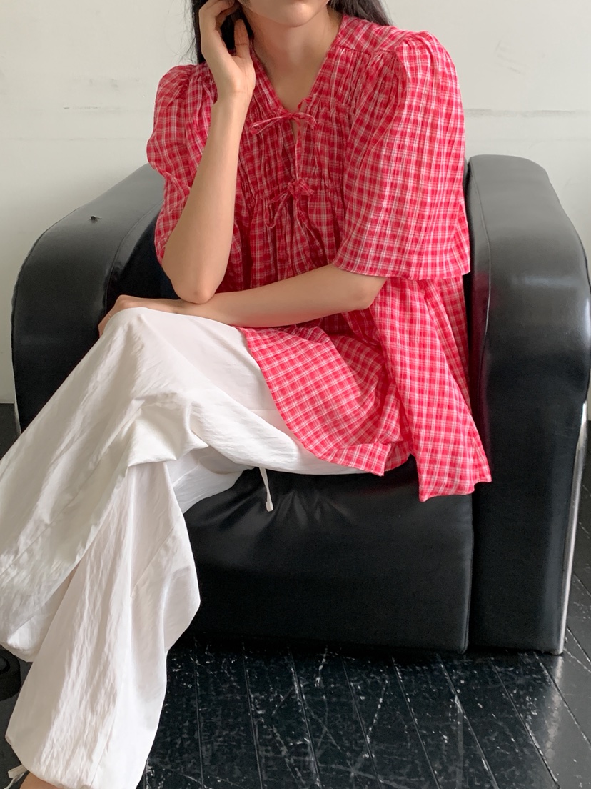 GOYOU東大門㊣代購女士新品時尚人氣25春夏真品襯衫蕾絲衫格紋de goyou襯衫/蕾絲衫