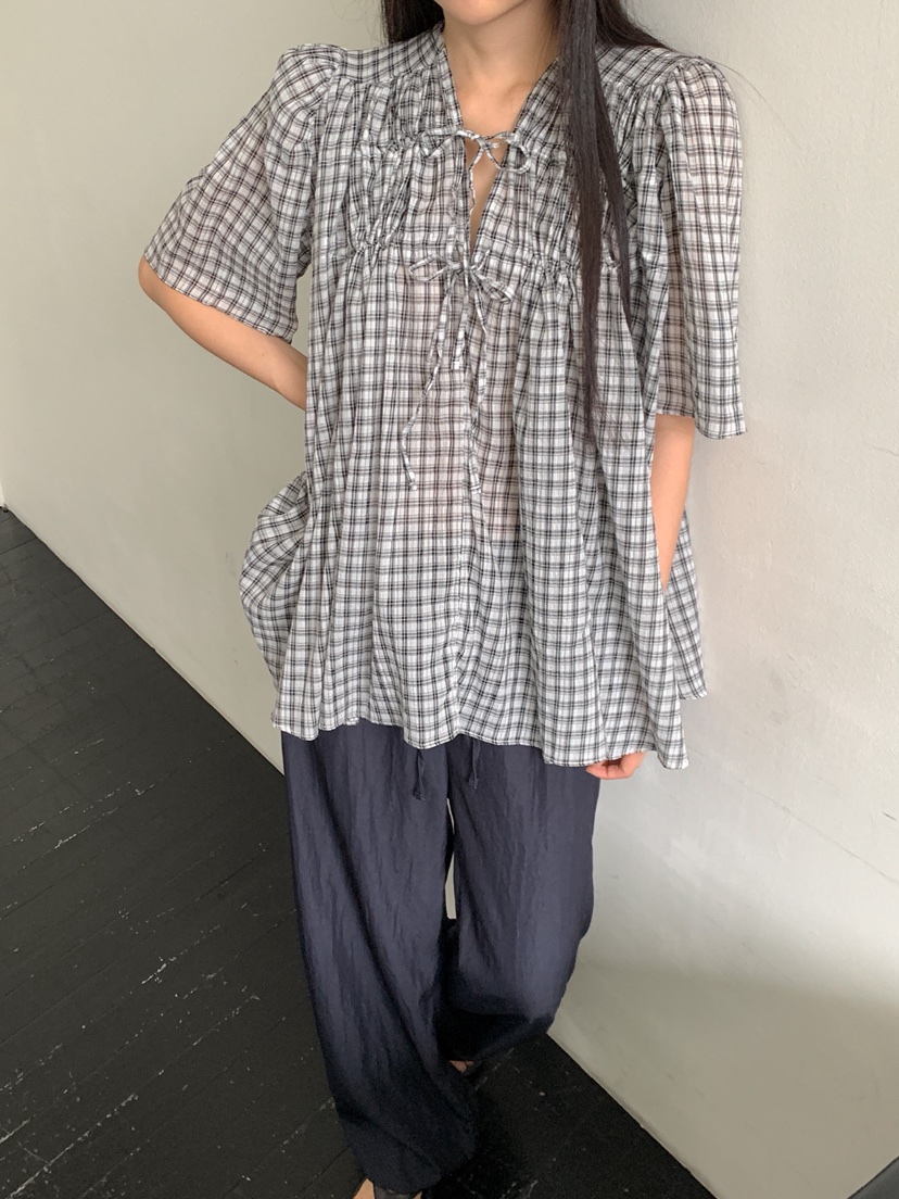 GOYOU東大門㊣代購女士新品時尚人氣25春夏真品襯衫蕾絲衫格紋de goyou襯衫/蕾絲衫