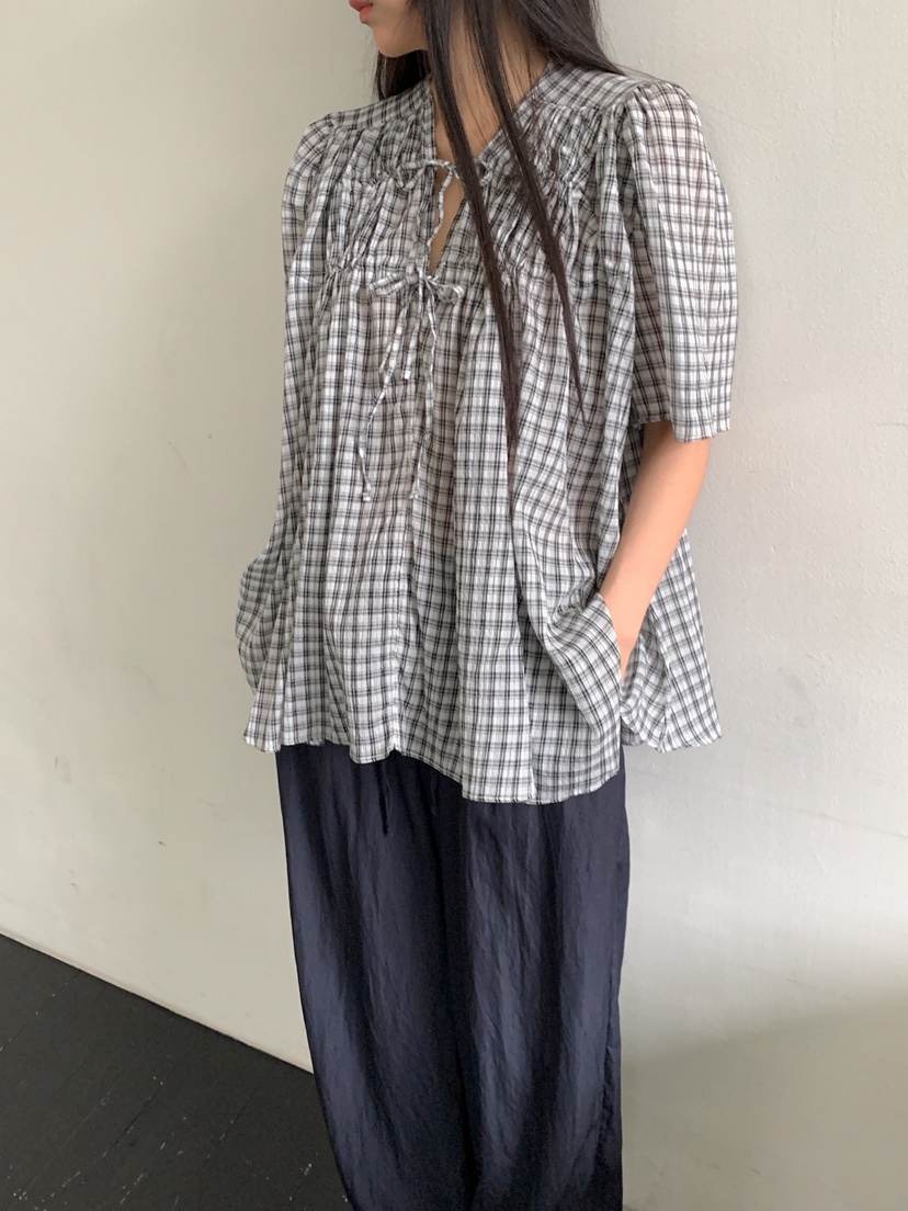 GOYOU東大門㊣代購女士新品時尚人氣25春夏真品襯衫蕾絲衫格紋de goyou襯衫/蕾絲衫