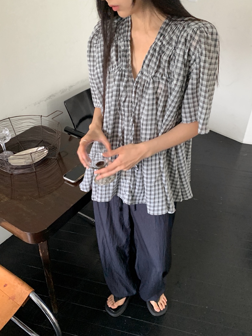 GOYOU東大門㊣代購女士新品時尚人氣25春夏真品襯衫蕾絲衫格紋de goyou襯衫/蕾絲衫