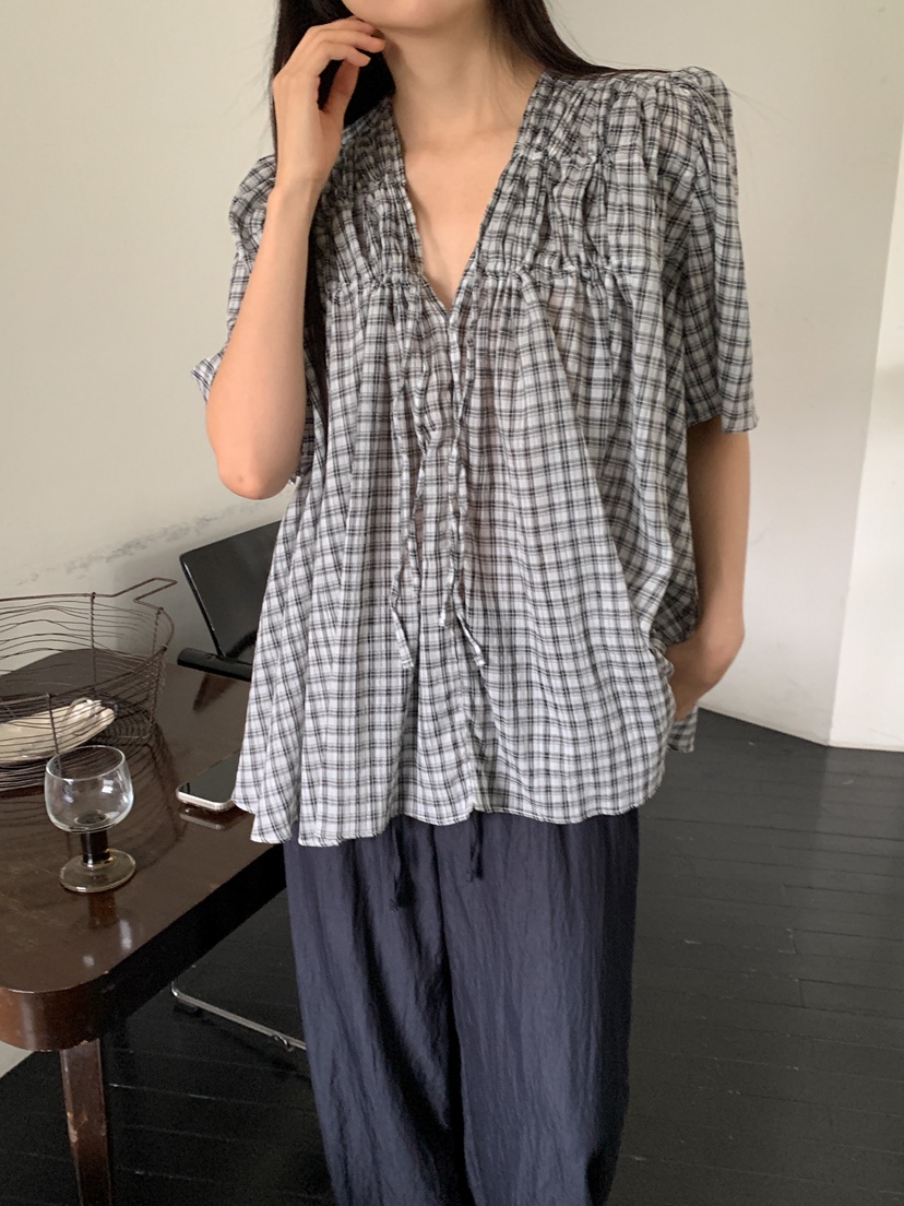 GOYOU東大門㊣代購女士新品時尚人氣25春夏真品襯衫蕾絲衫格紋de goyou襯衫/蕾絲衫