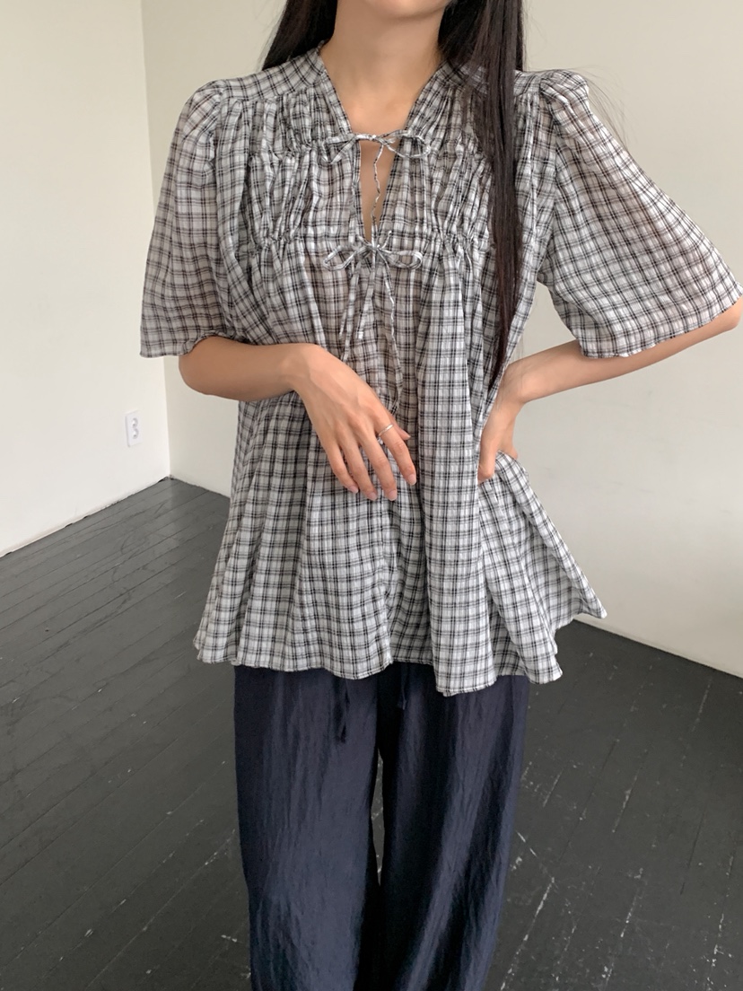GOYOU東大門㊣代購女士新品時尚人氣25春夏真品襯衫蕾絲衫格紋de goyou襯衫/蕾絲衫