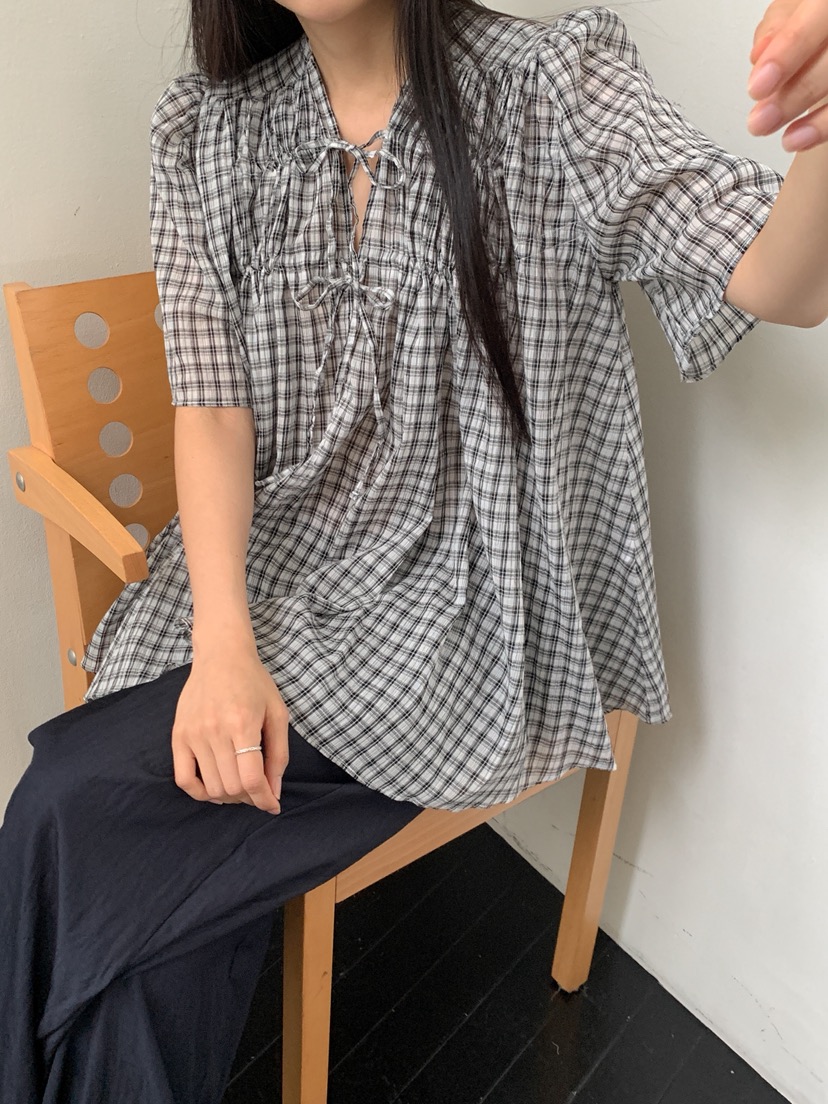 GOYOU東大門㊣代購女士新品時尚人氣25春夏真品襯衫蕾絲衫格紋de goyou襯衫/蕾絲衫