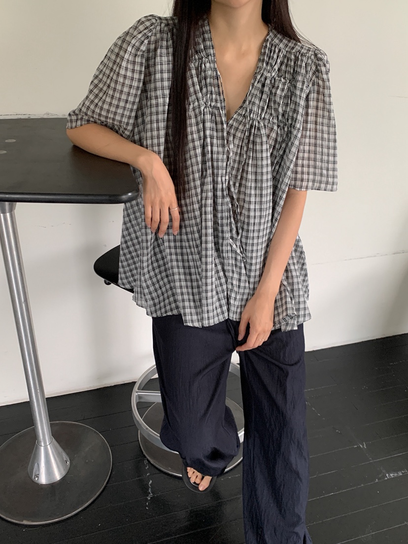 GOYOU東大門㊣代購女士新品時尚人氣25春夏真品襯衫蕾絲衫格紋de goyou襯衫/蕾絲衫圖色2