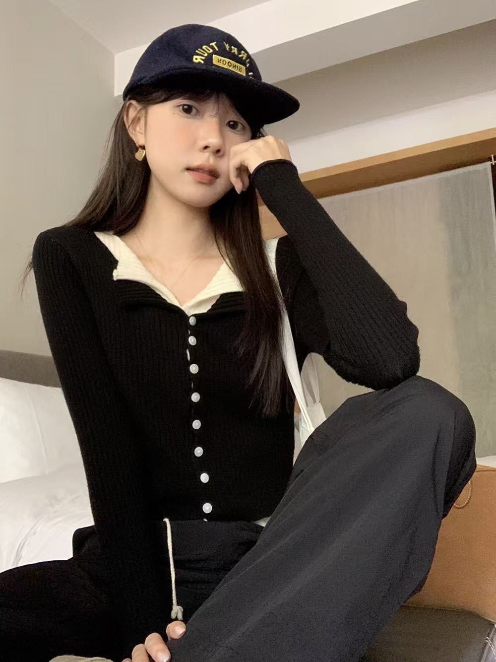 VERA韓國代購㊣女裝新款真品休閑時尚25春夏人氣熱賣針織衫VERA針織衫圖色1