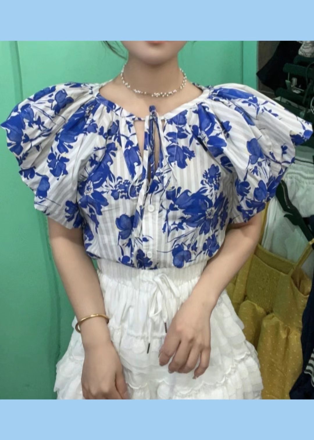 THE COCO韓國直郵㊣女士新品真品職業休閑25春夏襯衫蕾絲衫花朵THE COCO襯衫/蕾絲衫