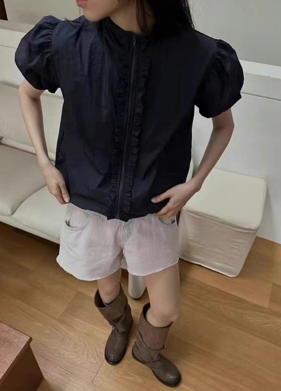 THE COCO韓國直郵㊣女裝新品休閑職業推薦真品熱賣夾克荷葉邊THE COCO夾克