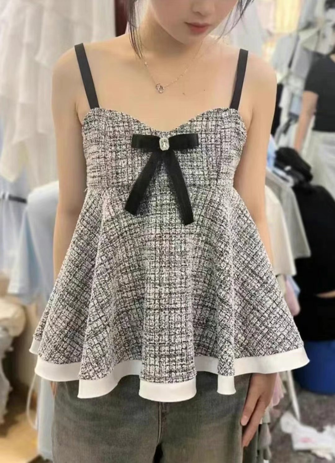 THE COCO韓國直郵㊣女士新款休閑25春夏熱賣吊帶背心粗花呢THE COCO吊帶/背心