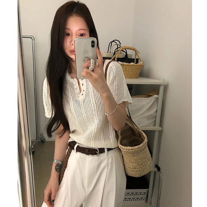 STAY HERE韓國直郵㊣女士新品休閑熱賣職業真品針織衫荷葉邊STAY HERE針織衫