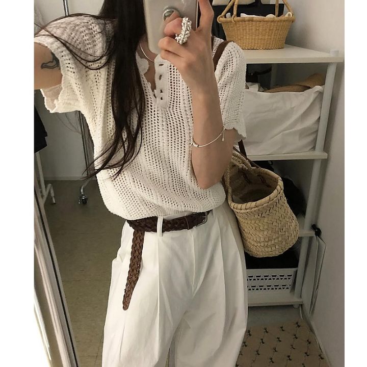 STAY HERE韓國直郵㊣女士新品休閑熱賣職業真品針織衫荷葉邊STAY HERE針織衫