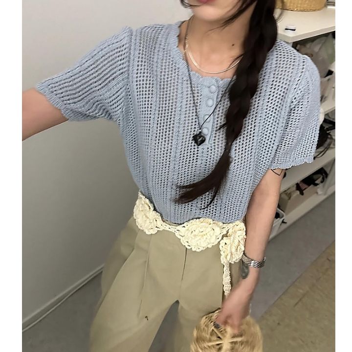 STAY HERE韓國直郵㊣女士新品休閑熱賣職業真品針織衫荷葉邊STAY HERE針織衫