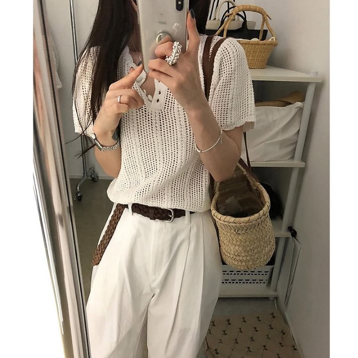 STAY HERE韓國直郵㊣女士新品休閑熱賣職業真品針織衫荷葉邊STAY HERE針織衫圖色2