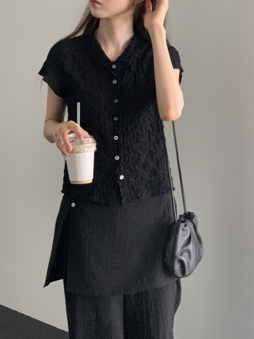 NOTICE韓國代購㊣女裝新品職業25春夏時尚人氣襯衫蕾絲衫短款NOTICE襯衫/蕾絲衫