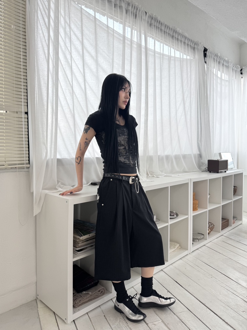 SEEOT東大門㊣實拍女士新款休閑熱賣短褲不含腰帶男女同款刺繡GGD短褲