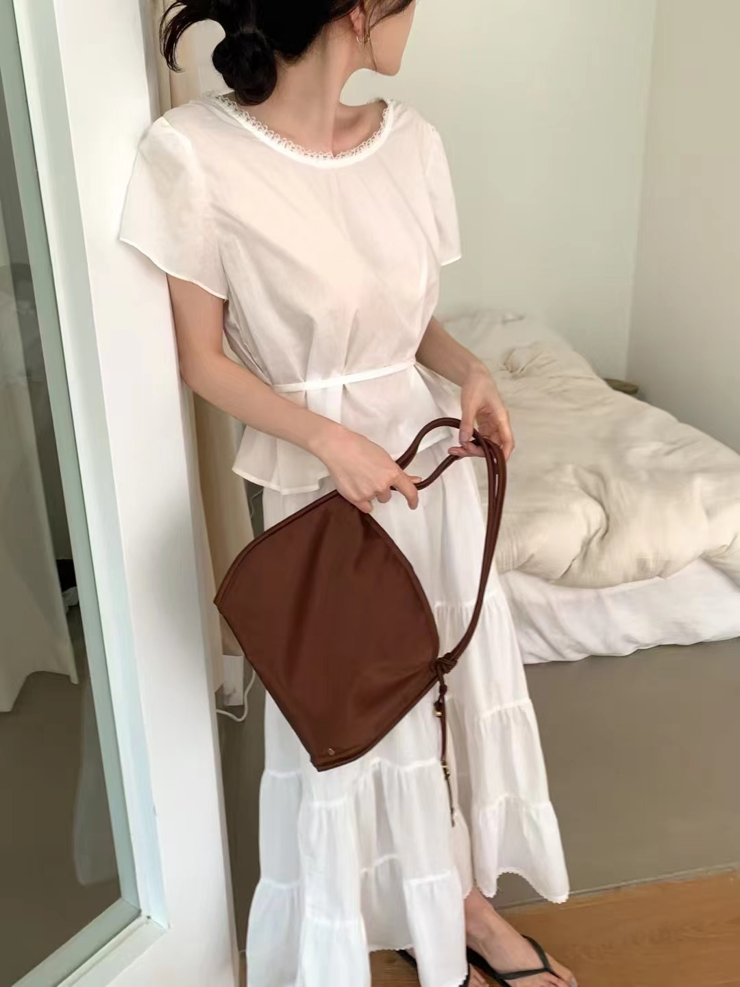 OUIR東大門㊣實拍女士新品25春夏真品襯衫蕾絲衫含腰繩雙面OUIR襯衫/蕾絲衫