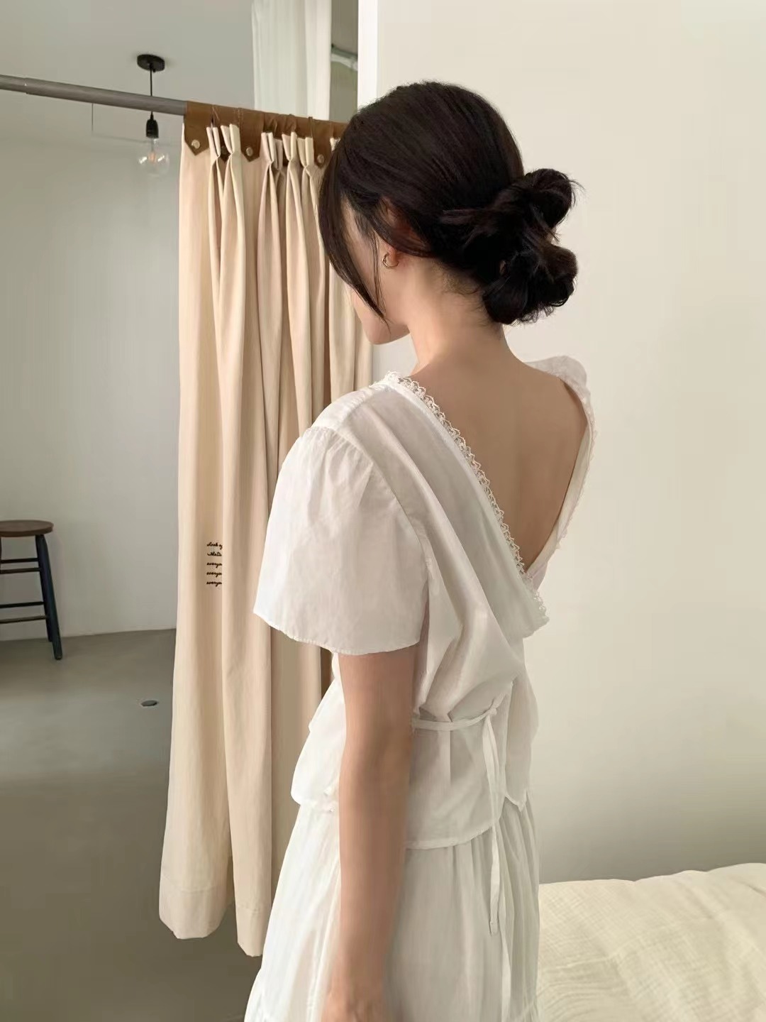 OUIR東大門㊣實拍女士新品25春夏真品襯衫蕾絲衫含腰繩雙面OUIR襯衫/蕾絲衫