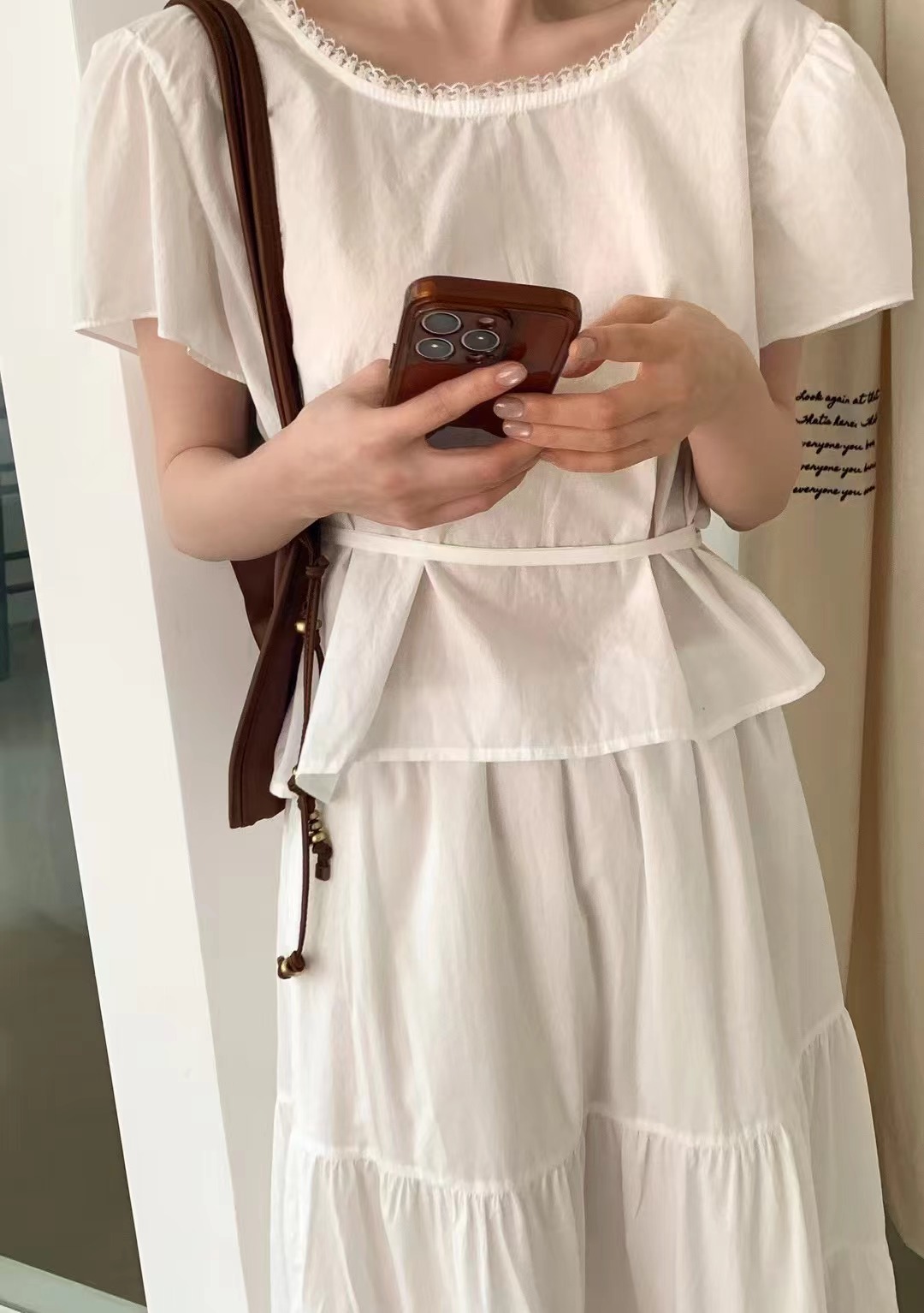 OUIR東大門㊣實拍女士新品25春夏真品襯衫蕾絲衫含腰繩雙面OUIR襯衫/蕾絲衫