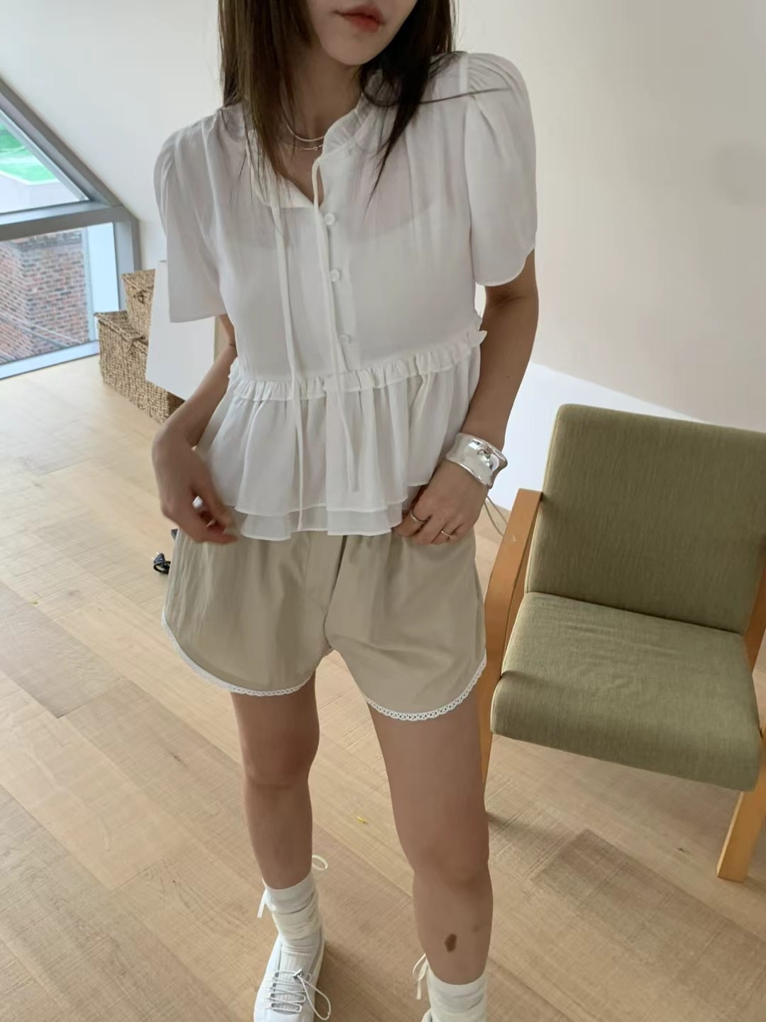 ONDA韓國直郵㊣女裝新品25春夏熱賣時尚職業推薦襯衫蕾絲衫ONDA襯衫/蕾絲衫圖色2