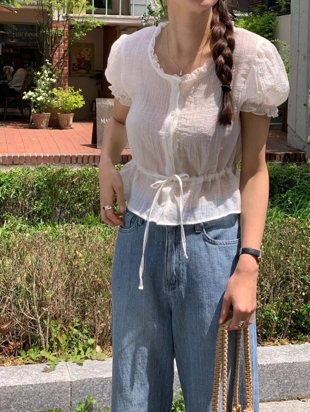 AREING東大門㊣代購女裝新款休閑時尚熱賣推薦25春夏襯衫蕾絲衫AREING襯衫/蕾絲衫圖色2