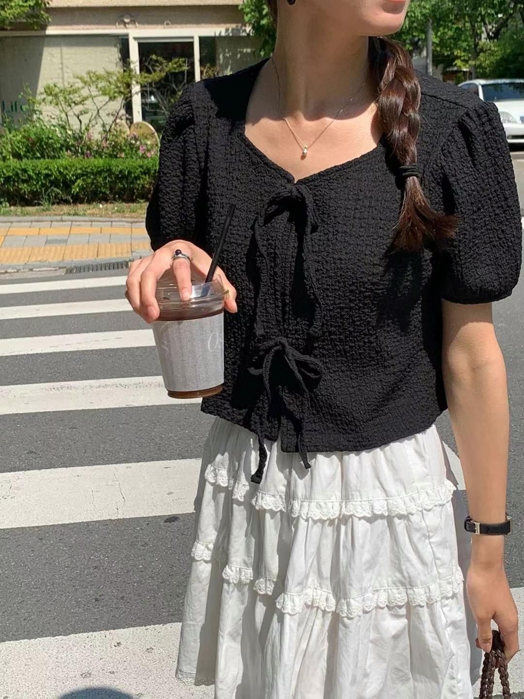 AREING東大門㊣代購女士新款人氣25春夏真品熱賣襯衫蕾絲衫AREING襯衫/蕾絲衫圖色2
