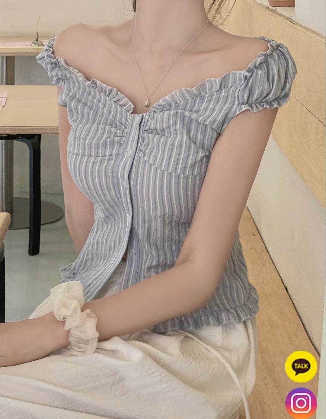 MOONGCHI東大門㊣代購女士新品人氣時尚職業襯衫蕾絲衫條紋MOONGCHI襯衫/蕾絲衫