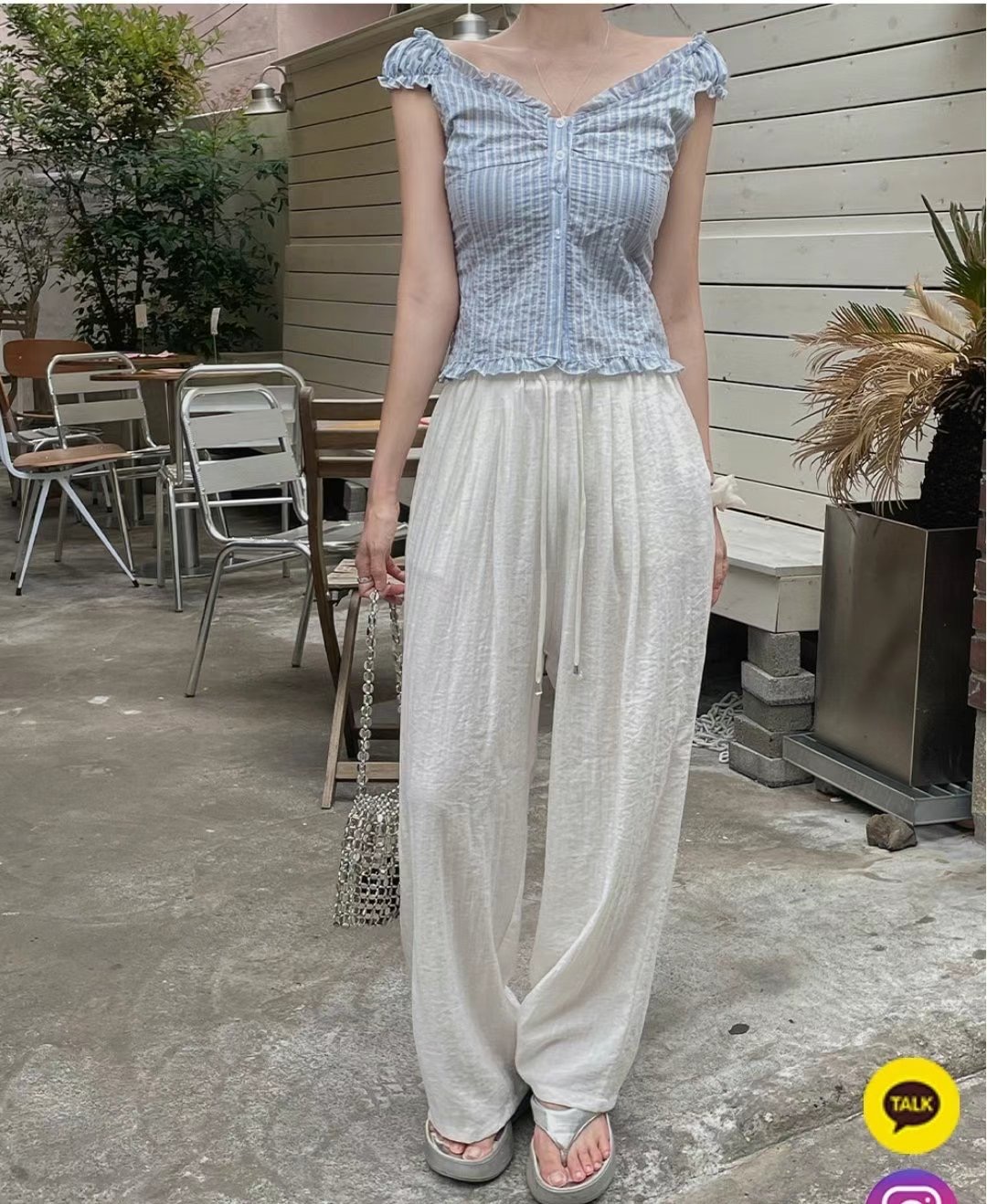 MOONGCHI東大門㊣代購女士新品人氣時尚職業襯衫蕾絲衫條紋MOONGCHI襯衫/蕾絲衫圖色2