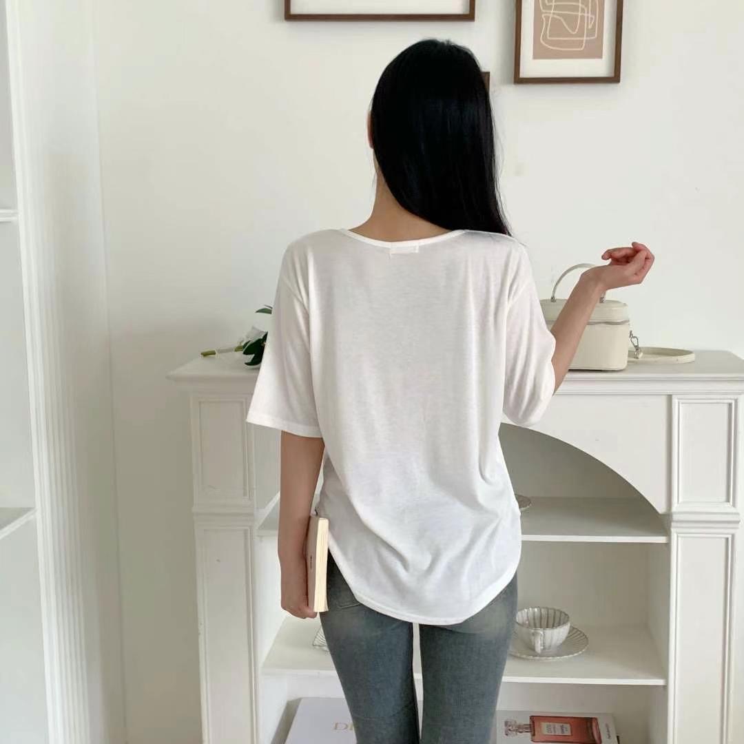 PUDDING韓國直郵㊣女裝新品人氣推薦25春夏職業休閑時尚T恤V領PUDDINGT恤
