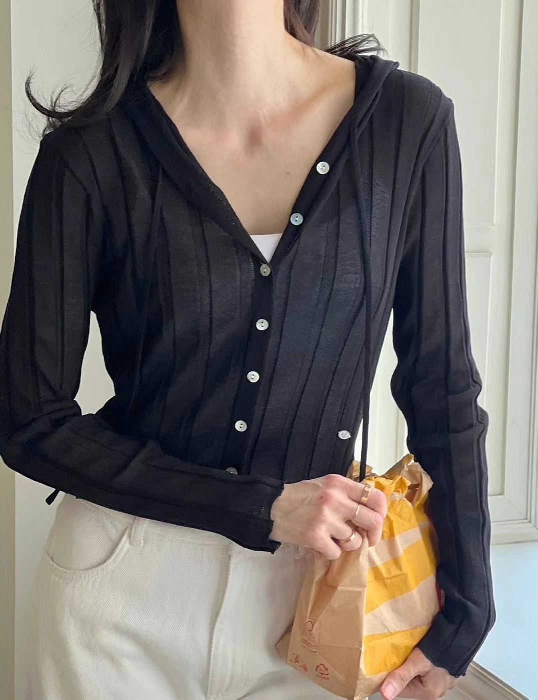 WONDERMENT東大門㊣直郵女裝新款推薦真品人氣針織衫兜帽透視WONDERMENT針織衫