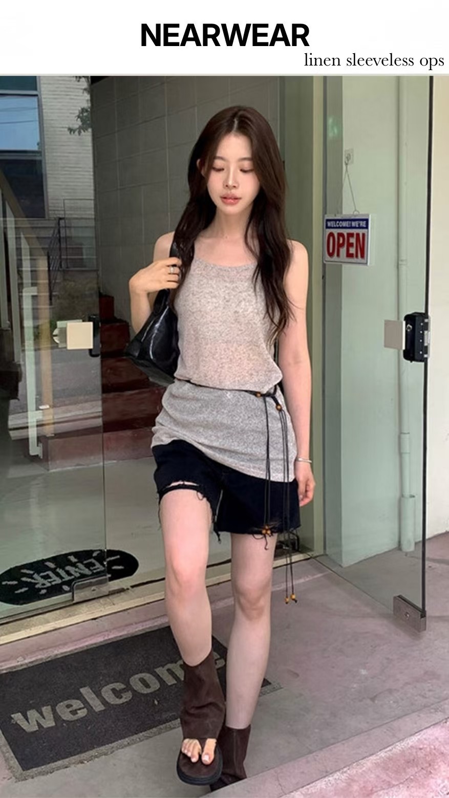 UNSANE東大門㊣直郵女裝新款時尚職業25春夏連衣裙不含腰帶亞麻UNSANE連衣裙