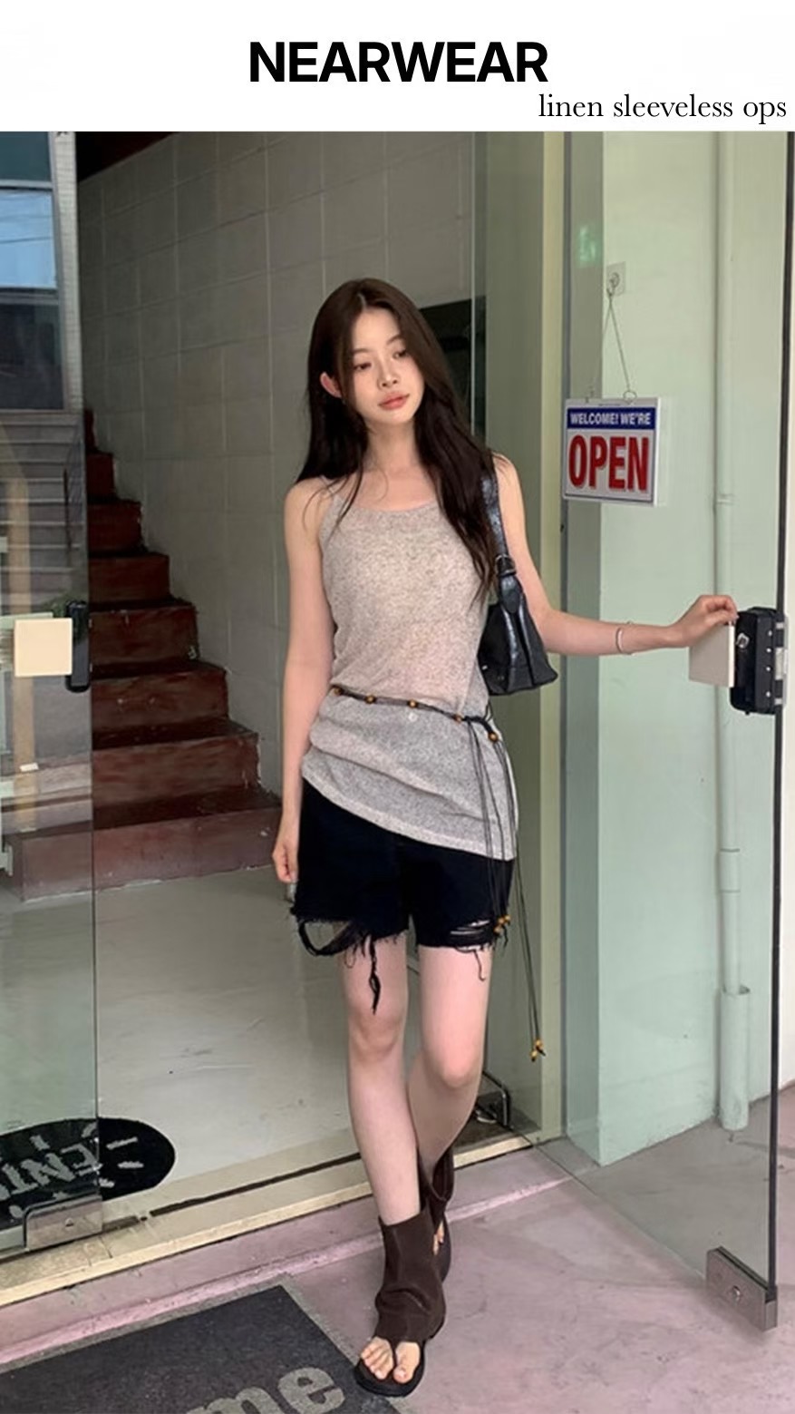 UNSANE東大門㊣直郵女裝新款時尚職業25春夏連衣裙不含腰帶亞麻UNSANE連衣裙圖色3