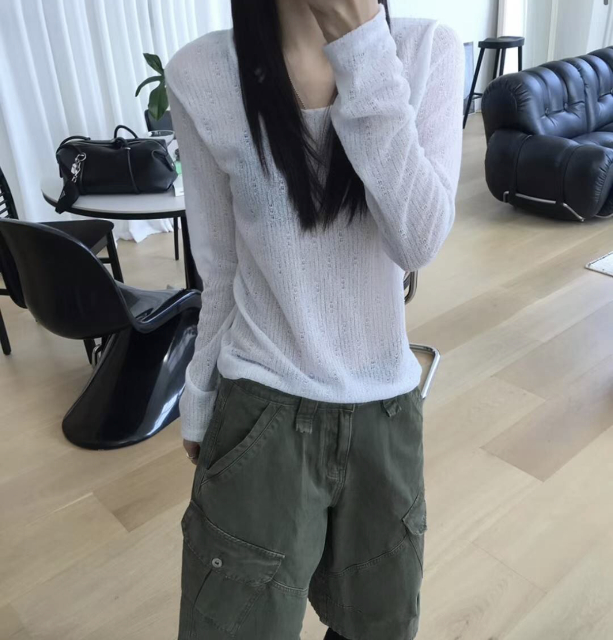 UNSANE韓國代購㊣女士新款人氣時尚真品休閑針織衫亞麻寬松UNSANE針織衫