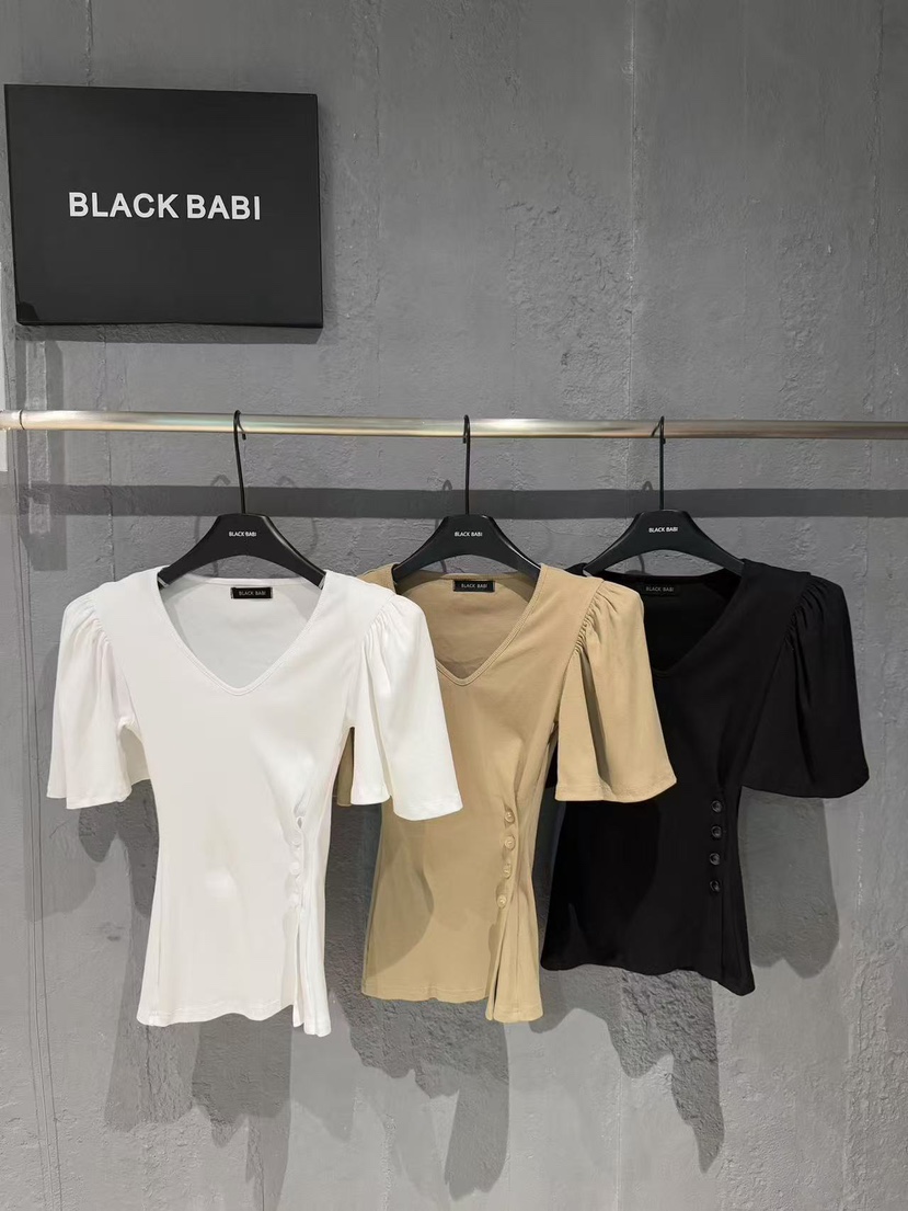 BLACK BABI韓國代購㊣女士新款時尚職業推薦休閑25春夏T恤紐扣BLACK BABIT恤