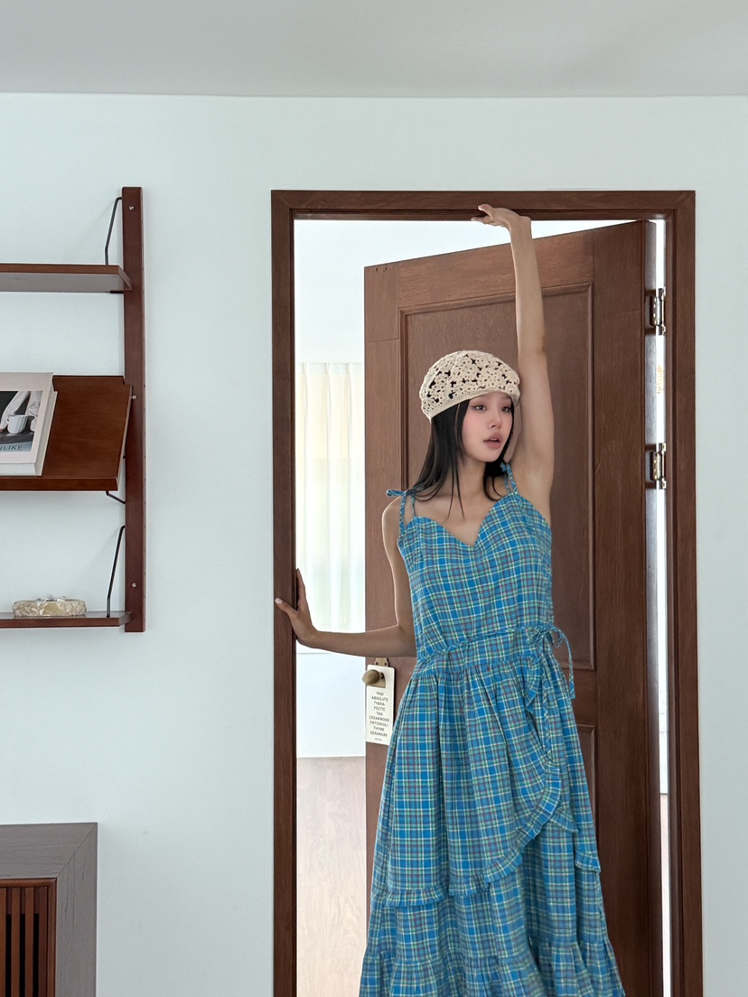 MAISONDEGLORY韓國直郵㊣女士新款休閑真品連衣裙荷葉邊格紋MAISON DE GLORY連衣裙