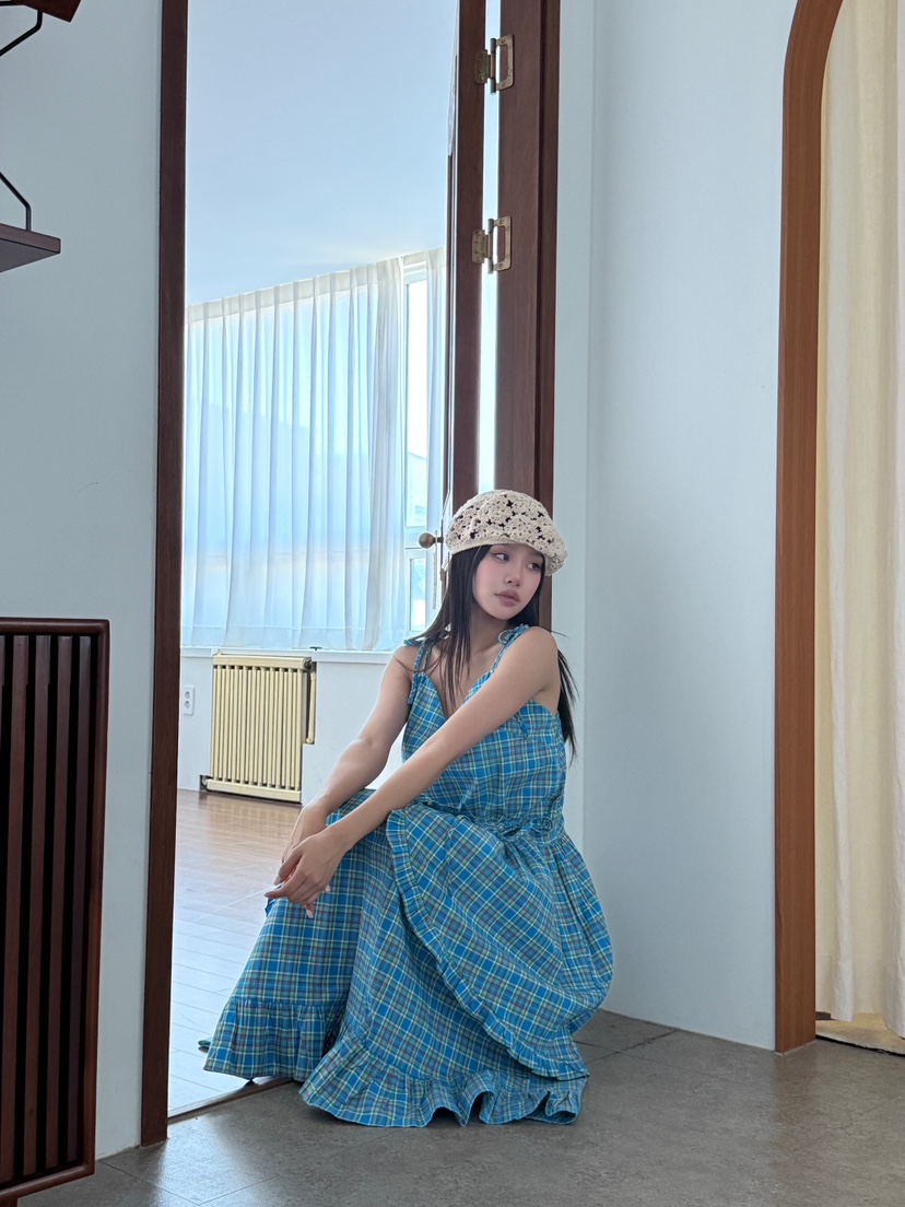 MAISONDEGLORY韓國直郵㊣女士新款休閑真品連衣裙荷葉邊格紋MAISON DE GLORY連衣裙